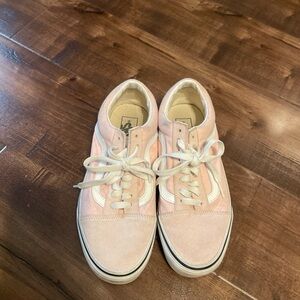 Vans Women's Blush Pink and White Sneakers